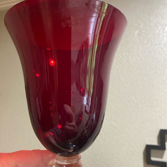 Vintage, Set of 6, Ruby Red Bell Shaped Goblets with Clear Stems and Bases - Picture 4 of 7